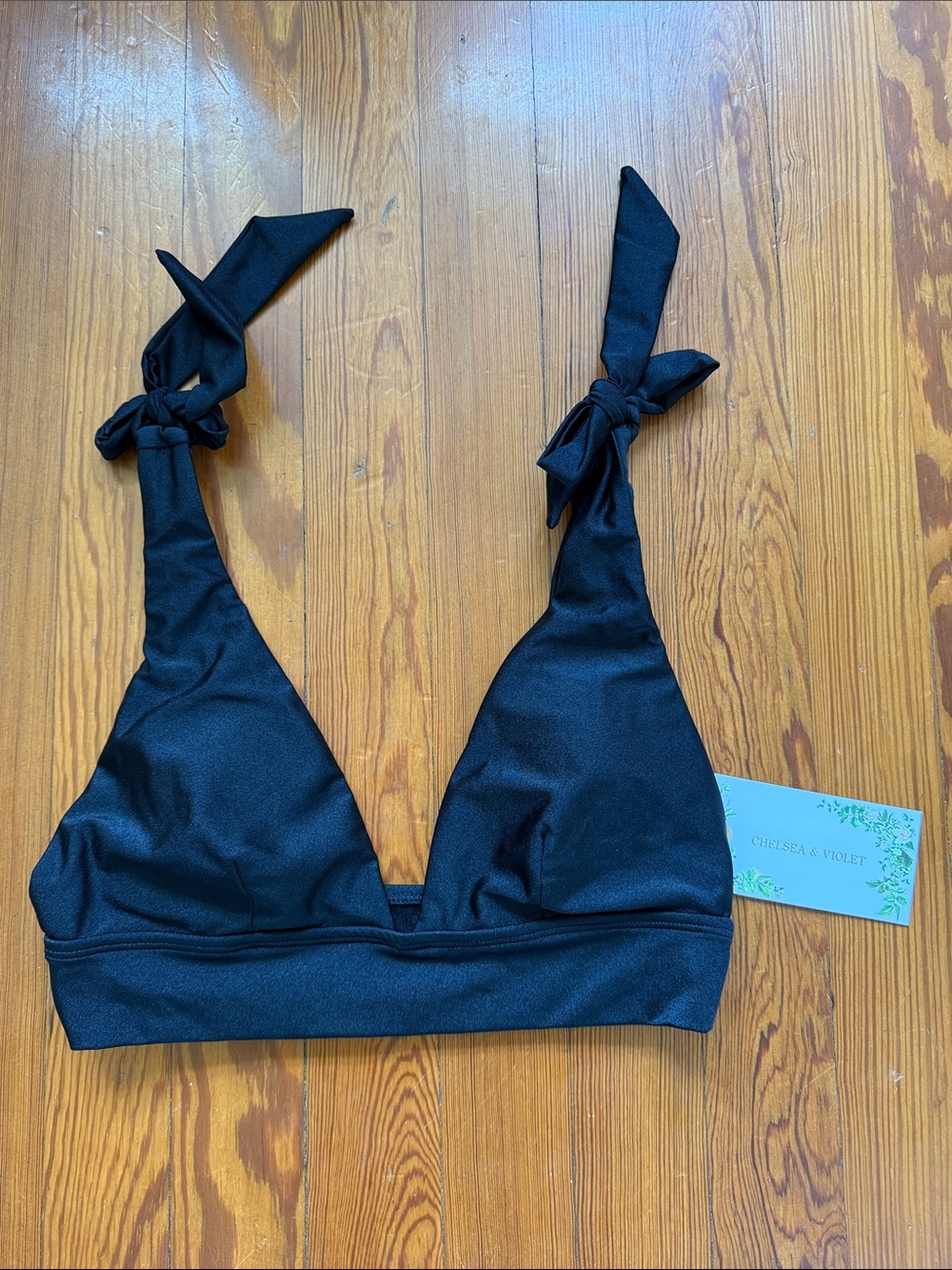 Chelsea & Violet Black Tie-Shoulder Bikini Top